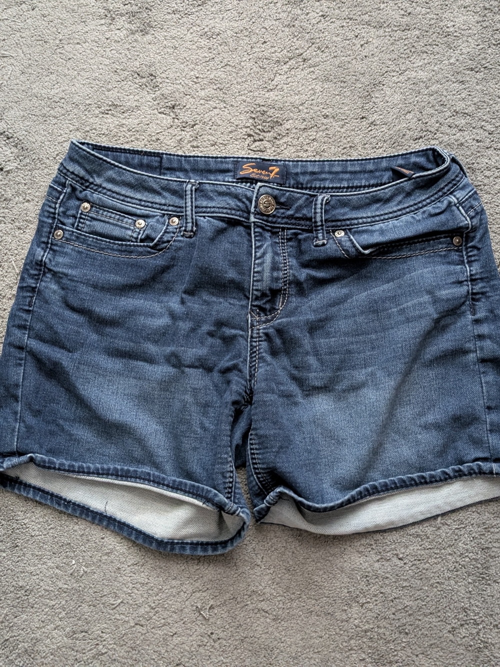 Seven7 Women's Dark Blue Roll-Hem Denim Shorts